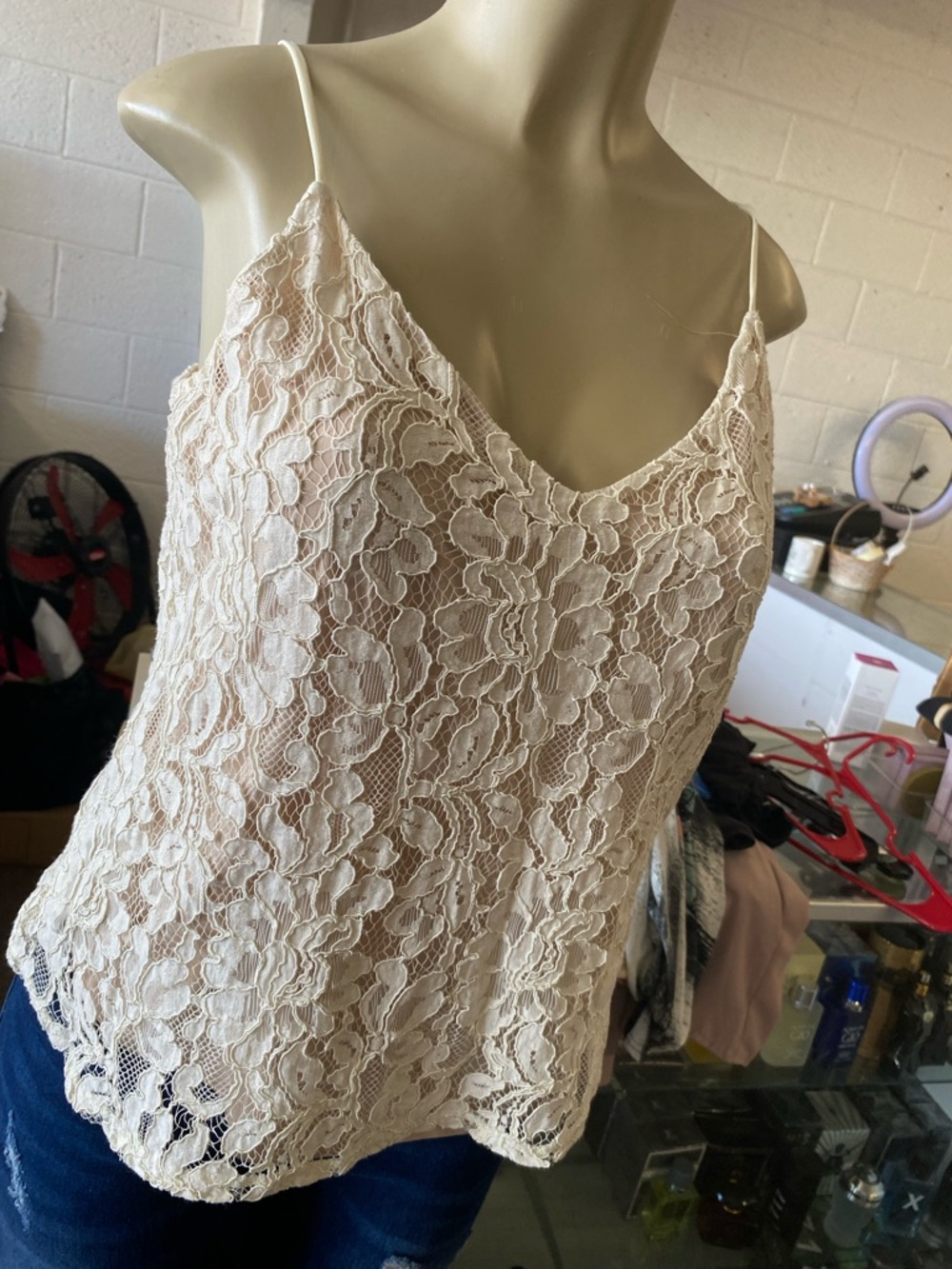 Socialite Cream Lace V-Neck Cami with Spaghetti Straps - Picture 2 of 3